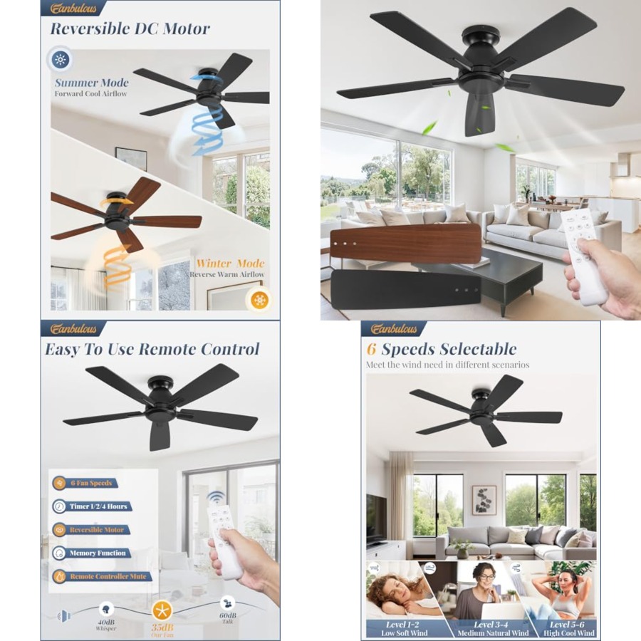 Ceiling Fan Low Profile Flush Mount - Ventilador de Teto Embutido Sem Luz