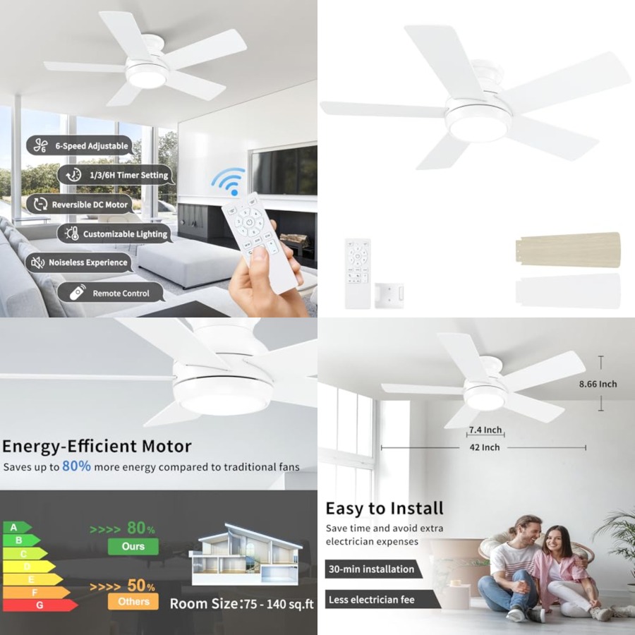 Ceiling Fan Low Profile Flush Mount - Ventiladores de Teto com Luzes e