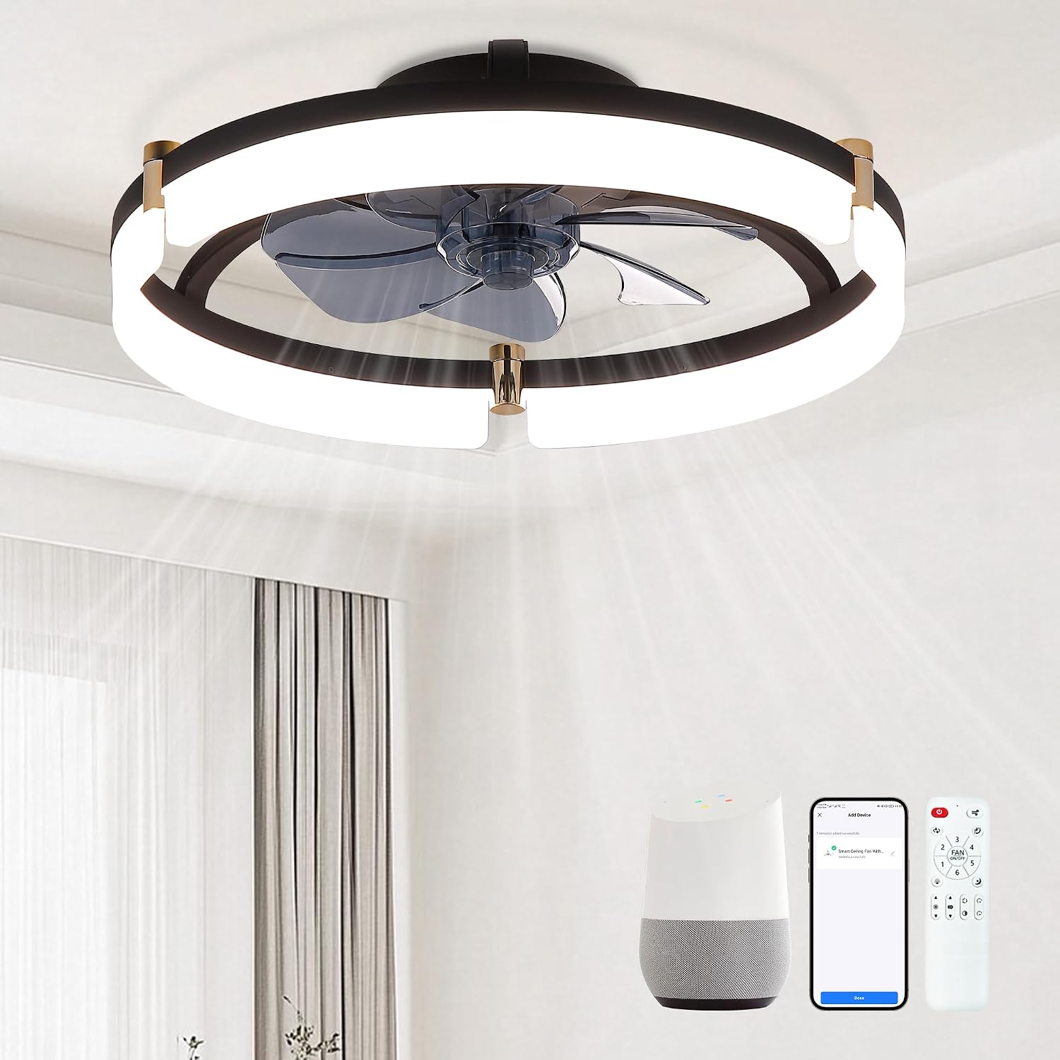 Ceiling Fan Low Profile Flush Mount - Ventilador de teto com luz, perfil