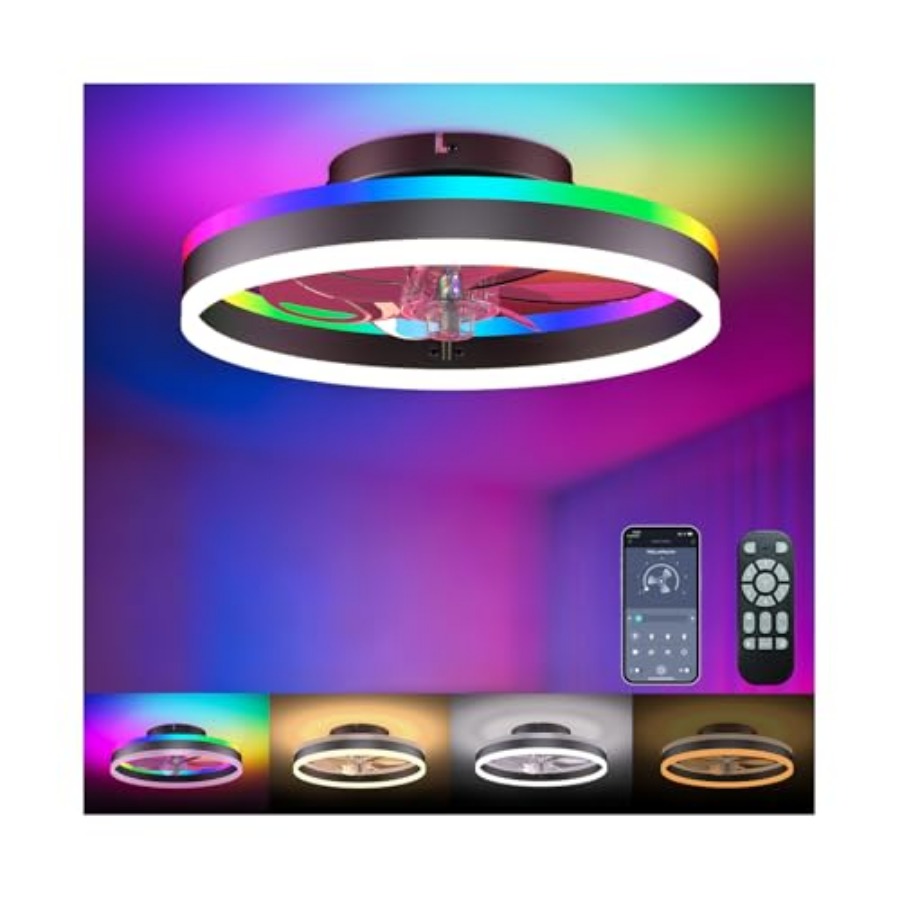 Ventilador de Teto RGB com Luz - Ceiling Fan Low Profile Flush Mount avaliação e preço