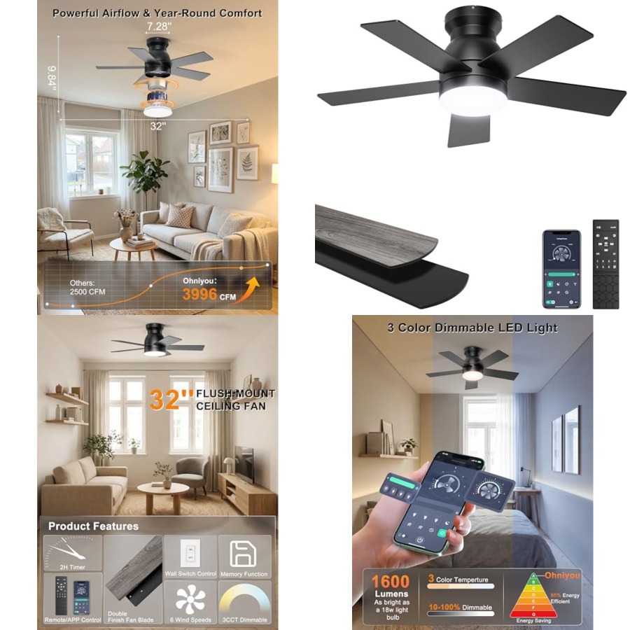 Ventiladores de Teto com Luzes - Ceiling Fan Low Profile Flush Mount avaliação e preço