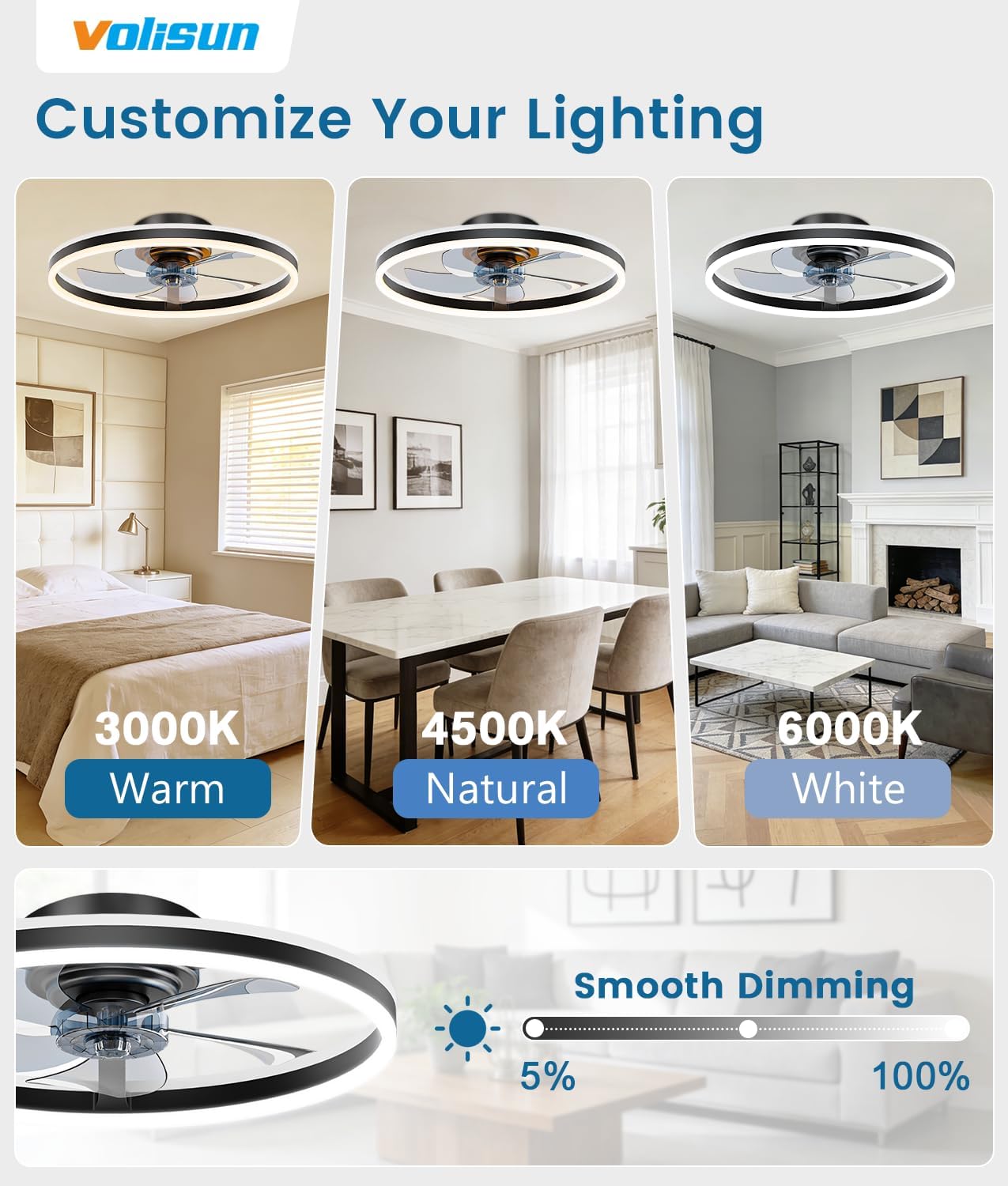 Ventilador de teto com luz RGB - Ceiling Fan Low Profile Flush Mount avaliação e preço