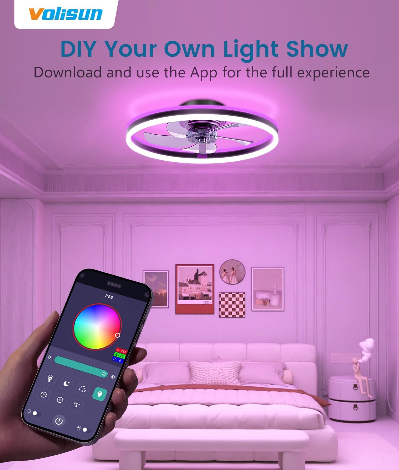 Ventilador de teto com luz RGB - Ceiling Fan Low Profile Flush Mount avaliação e preço