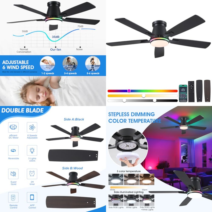 Ventiladores de Teto de 52 Pol - Ceiling Fan Low Profile Flush Mount avaliação e preço