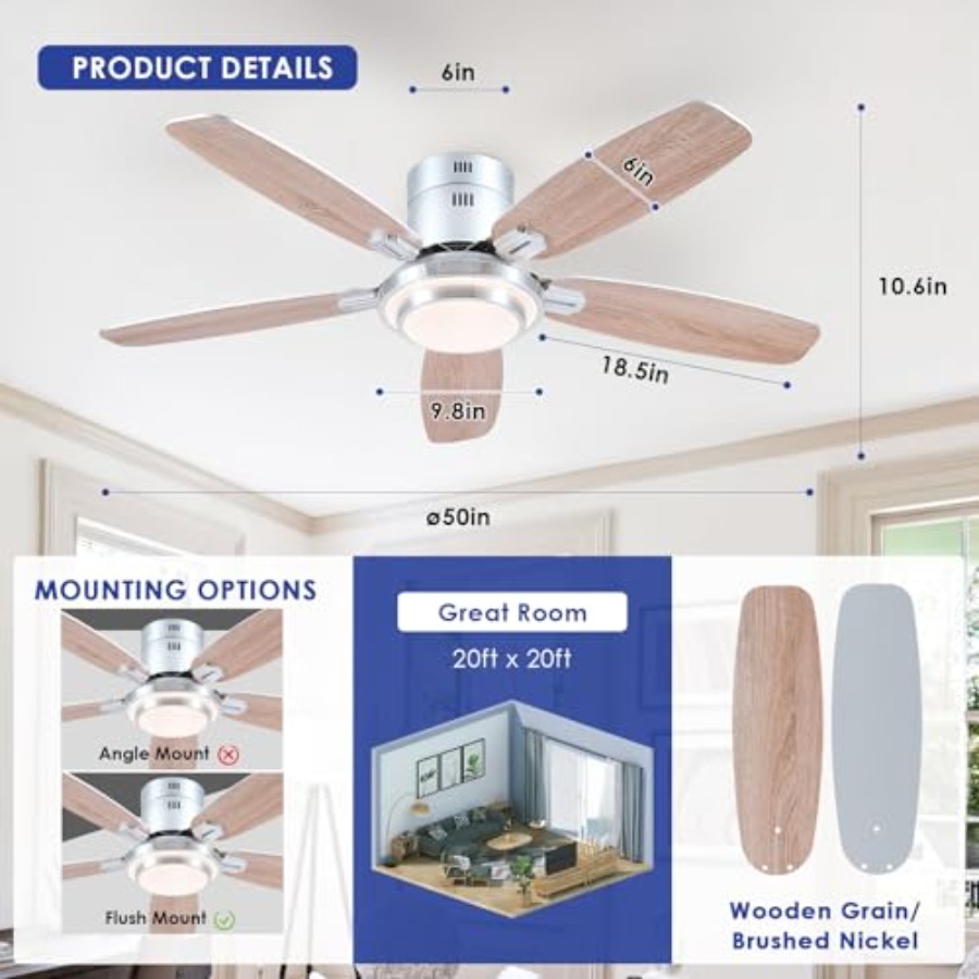 Ventiladores de Teto de Perfil - Ceiling Fan Low Profile Flush Mount avaliação e preço