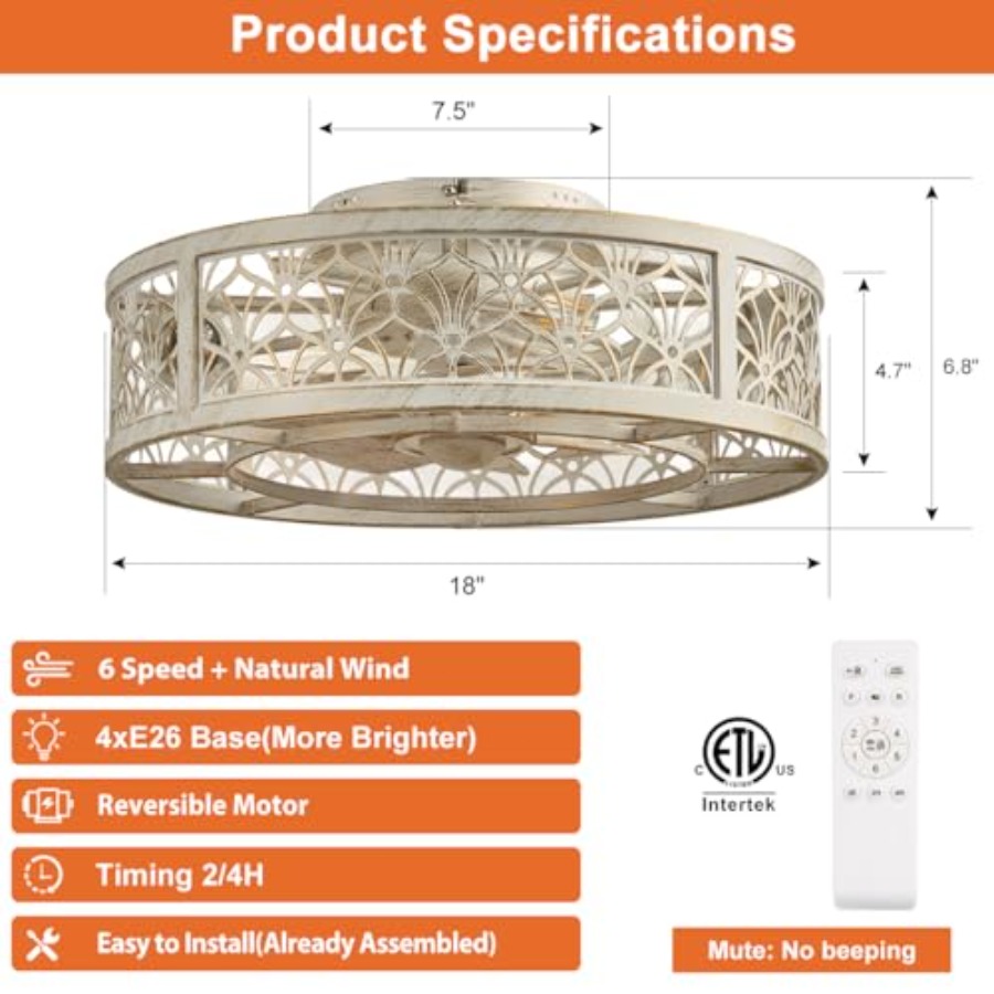 Ventilador de Teto Caged de 18 - Ceiling Fan Low Profile Flush Mount avaliação e preço