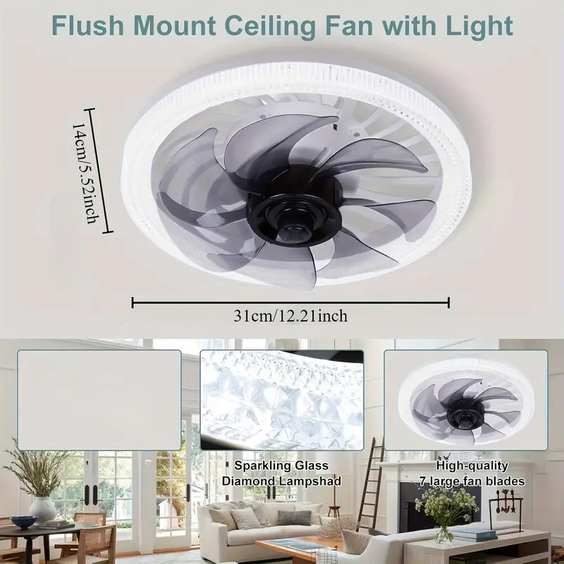 Ventiladores de teto com luzes - Ceiling Fan Low Profile Flush Mount avaliação e preço