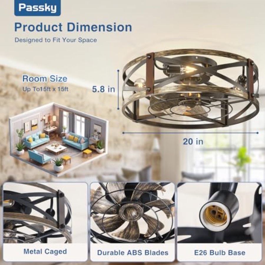 Ventiladores de Teto Rústicos  - Ceiling Fan Low Profile Flush Mount avaliação e preço