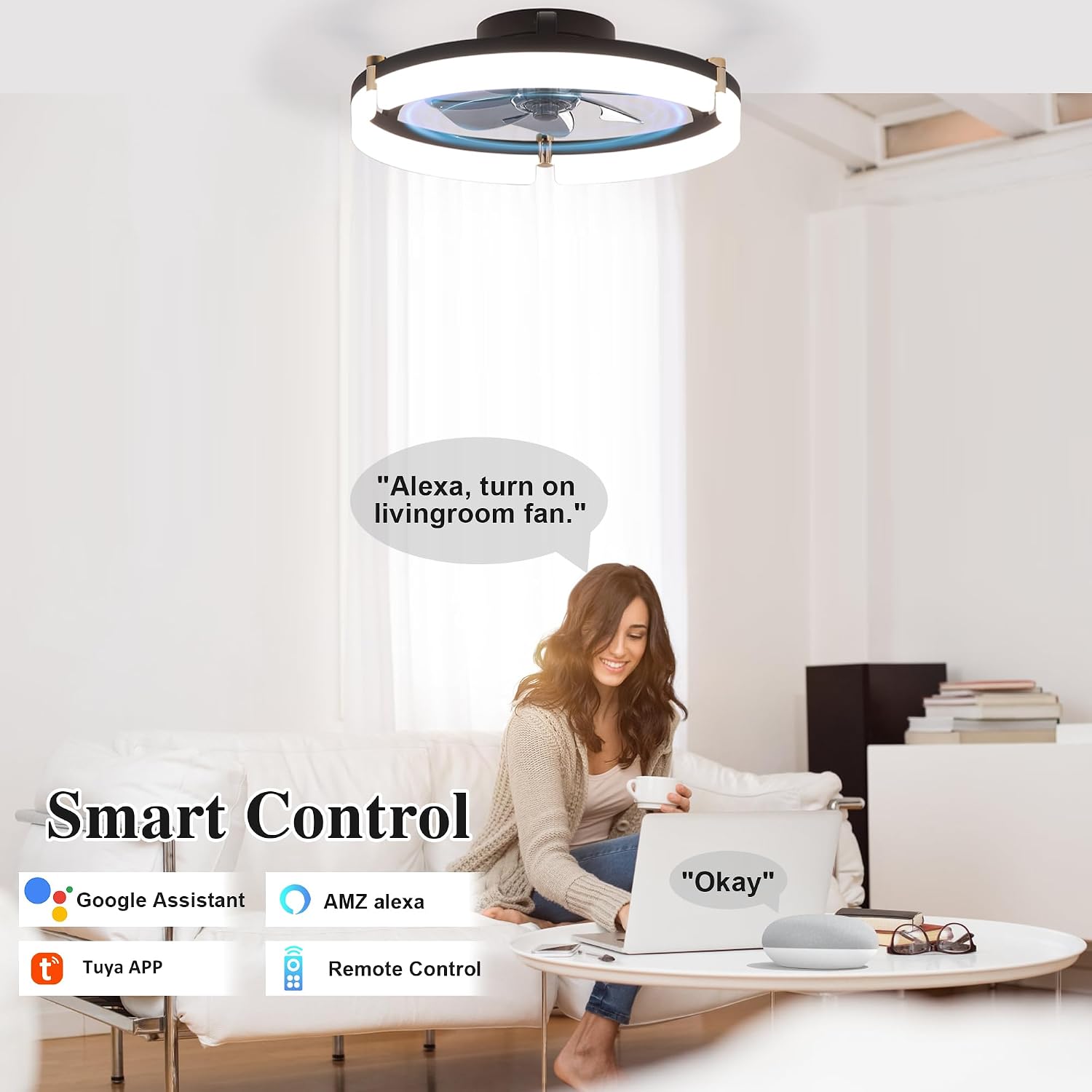 Ventilador de teto com luz, pe - Ceiling Fan Low Profile Flush Mount avaliação e preço